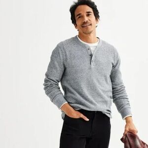 Sonoma Men’s Goods For Life® Long Sleeve Waffle Knit Henley Gray Sweater 3XL
